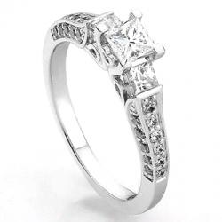 CERTIFIED 14k White Gold Princess & Round Diamond Ladies Bridal Ring Engagement