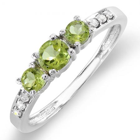 0.50 Carat (Ctw) 10k White Gold Green Peridot & White Round Diamond Ladies Three Stone Engagement Bridal Ring 