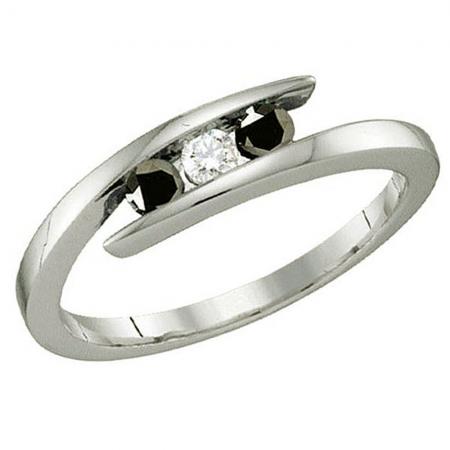 0.25 Carat (Ctw) Sterling Silver Black & White Diamond Ladies 3 Stone Band Ring