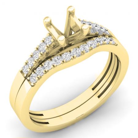 0.25 Carat (Ctw) 10K Yellow Gold Round Diamond Ladies Semi Mount Bridal Engagement Ring Set (No Center Stone)