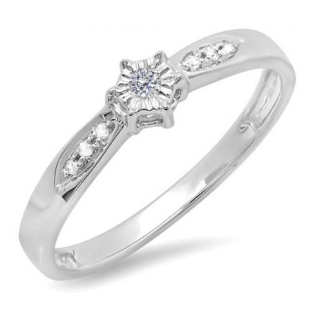 0.05 Carat (Ctw) Sterling Silver Round Diamond Ladies Promise Bridal Engagement Ring