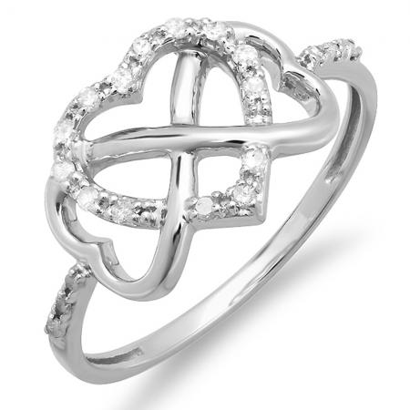0.15 Carat (Ctw) Sterling Silver Round White Diamond Ladies Promise Three Heart Infinity Love Engagement Ring
