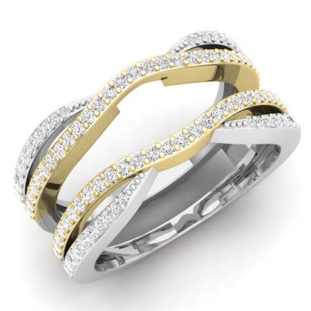 0.50 Carat (Ctw) 10K White & Yellow Gold Two Tone Round Cut Diamond Ladies Anniversary Wedding Band Enhancer Guard Double Chevron Ring
