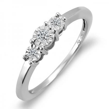 0.15 Carat (Ctw) Sterling Silver Round Diamond Ladies Bridal Engagement Three Stone Ring Look Of 0.50 CT Total Wt