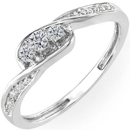 0.25 Carat (Ctw) 10k White Gold Round Diamond Ladies 3 Stone Engagement Promise Ring