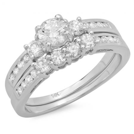 .15 Carat (Ctw) 14k White Gold Round Diamond Ladies Bridal Engagement Ring Matching Band Set