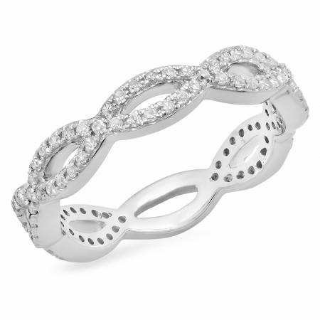 0.30 Carat (Ctw) 10K White Gold Round White Diamond Ladies Swirl Style Anniversary Wedding Eternity Band Stackable Ring