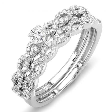 0.50 CARAT (CTW) 14K WHITE GOLD ROUND CUT DIAMOND LADIES BRIDAL ENGAGEMENT RING MATCHING WEDDING SET CT