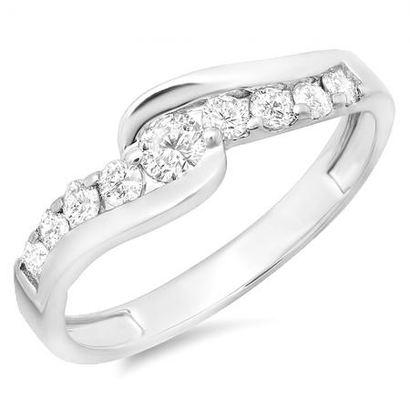0.50 Carat (Ctw) 14k White Gold Round Diamond Ladies Bridal Engagement Ring