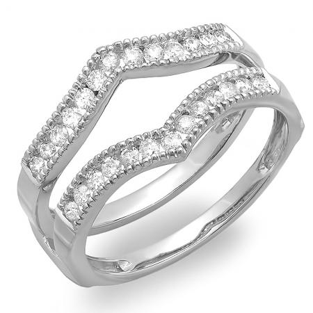 0.48 Carat (Ctw) 10K White Gold Round Diamond Ladies Anniversary Wedding Band Guard Double Ring 1/2 CT