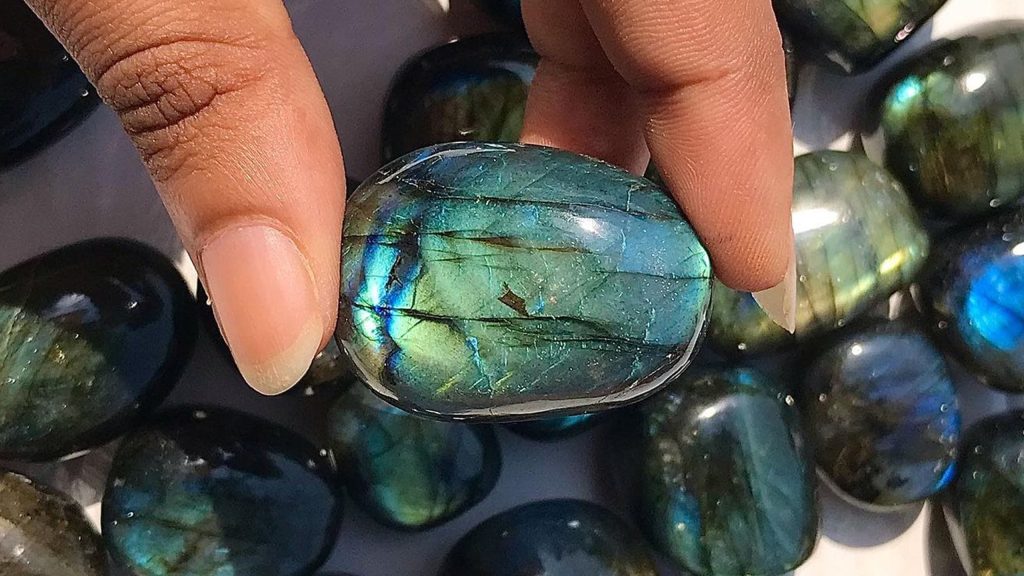 Labradorite crystal for transformation, creativity, and protection.
