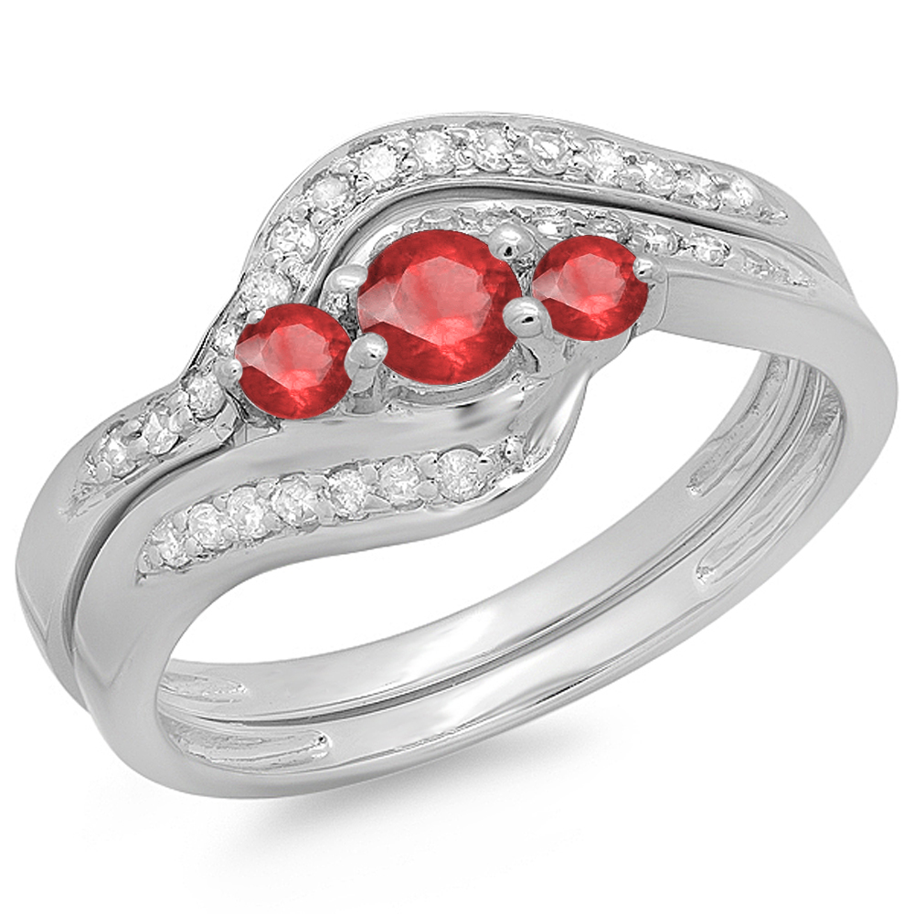 0.60 Carat, 18K White Gold Real Round Red Ruby & White Diamond Ring_DR2553-2093-18KW-6